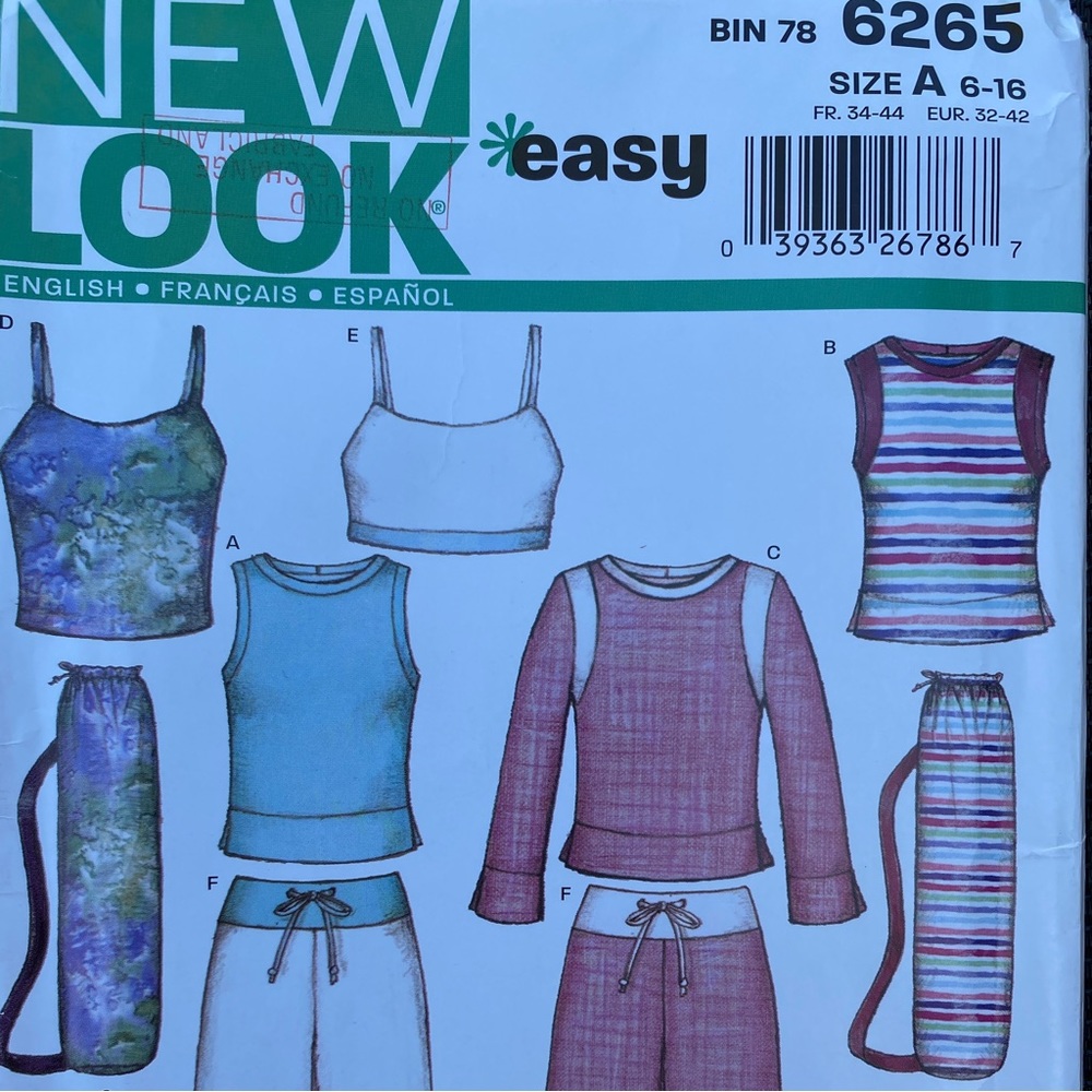 NEW LOOK 6265 athletic wear Sewing Pattern NEW copyright 2003